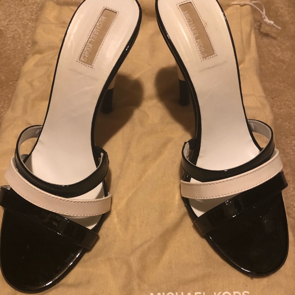 Michael Kors Black/White patent strappy mule - 7 - Picture 1 of 6